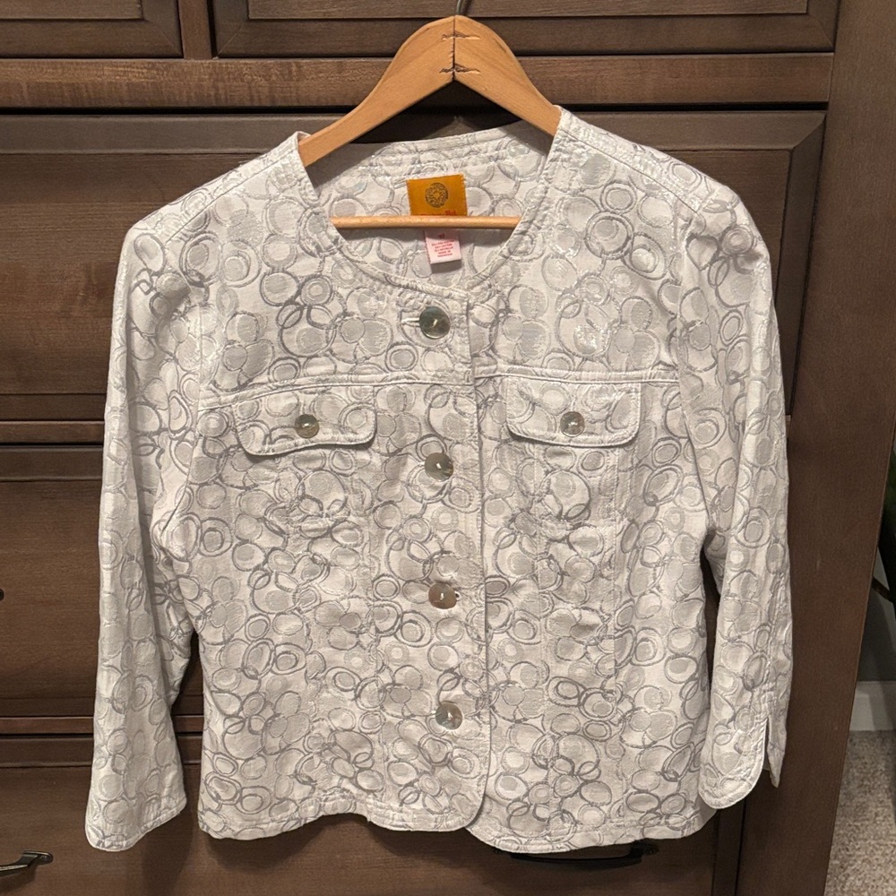 Ruby Rd. White And Gray Patterned Jean Jacket - image 1